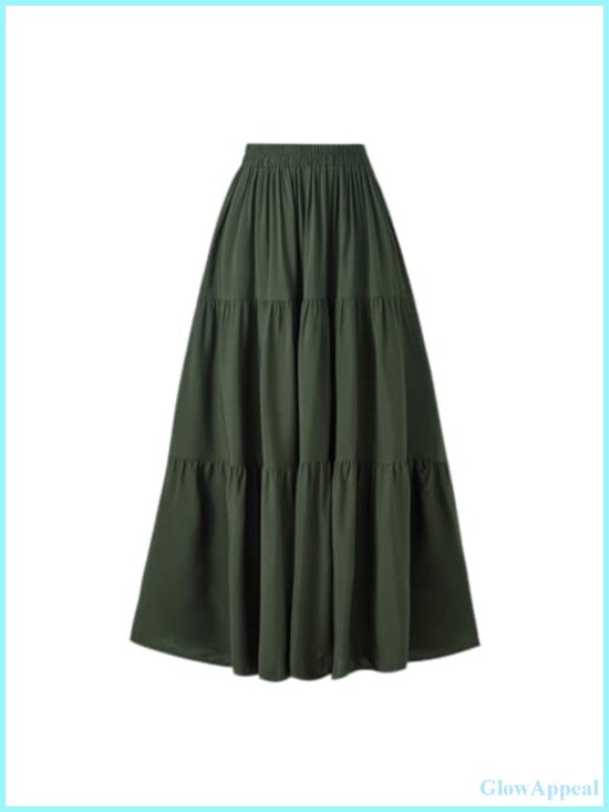 Dresses & Skirts - Boho A-Line Maxi Skirt 100% Viscose Tiered Renaissance Skirt with Pockets